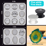 Phone Grip Mold Epoxy Resin On Top Kits, 15 Cavity Silicone Irregular Round Mount Holder Stand Molds with 10Pcs Phone Sockets for DIY Jewelry Making Supplies