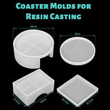 12 Pieces Coaster Resin Molds Set Silicone Coaster Storage Box Mold in Rectangle Round Silicone Epoxy Casting Mold with 5 Wooden Stirring Sticks 5 Transparent 3ml Dropper for DIY Art Craft Cup Mat