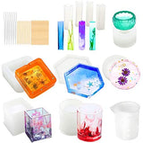 Resin Molds, 37Pcs Silicone Molds Resin Epoxy Resin Casting Art Molds for DIY Cup Pen Soap Candle Holder Ashtray Flower Pot Coaster Pendant Cylinder Cuboid Hexagon Molds