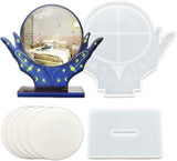 Makeup Mirror Resin Mould Set, Crystal Hand Resin Table Top Cosmetic Mirror with Bracket, Including 5 Pcs of 4-Inch Shatterproof Lens for DIY Table Top Mirror Handicraft or Photo Frame.