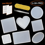 Resin Coaster Molds Including Round, Square, Rectangle, Ellipse, Heart Silicone Molds